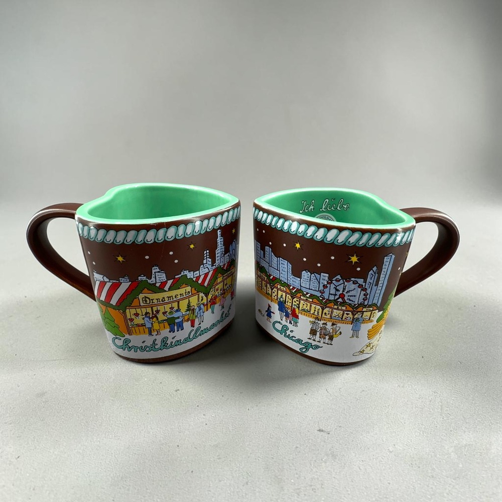 Christkindlmarket Chicago Mugs Set of 2 2018 Heart Shaped 0.2L Coffee Cups